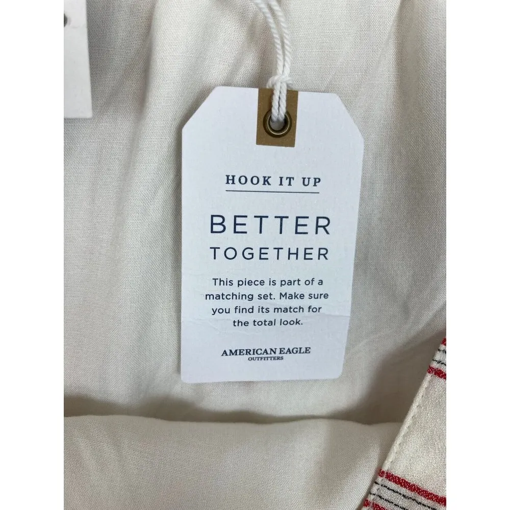 New AEO American Eagle Outfitters Striped Ruffle Skirt Womens XL Ivory Hi Lo Hem - Image 5