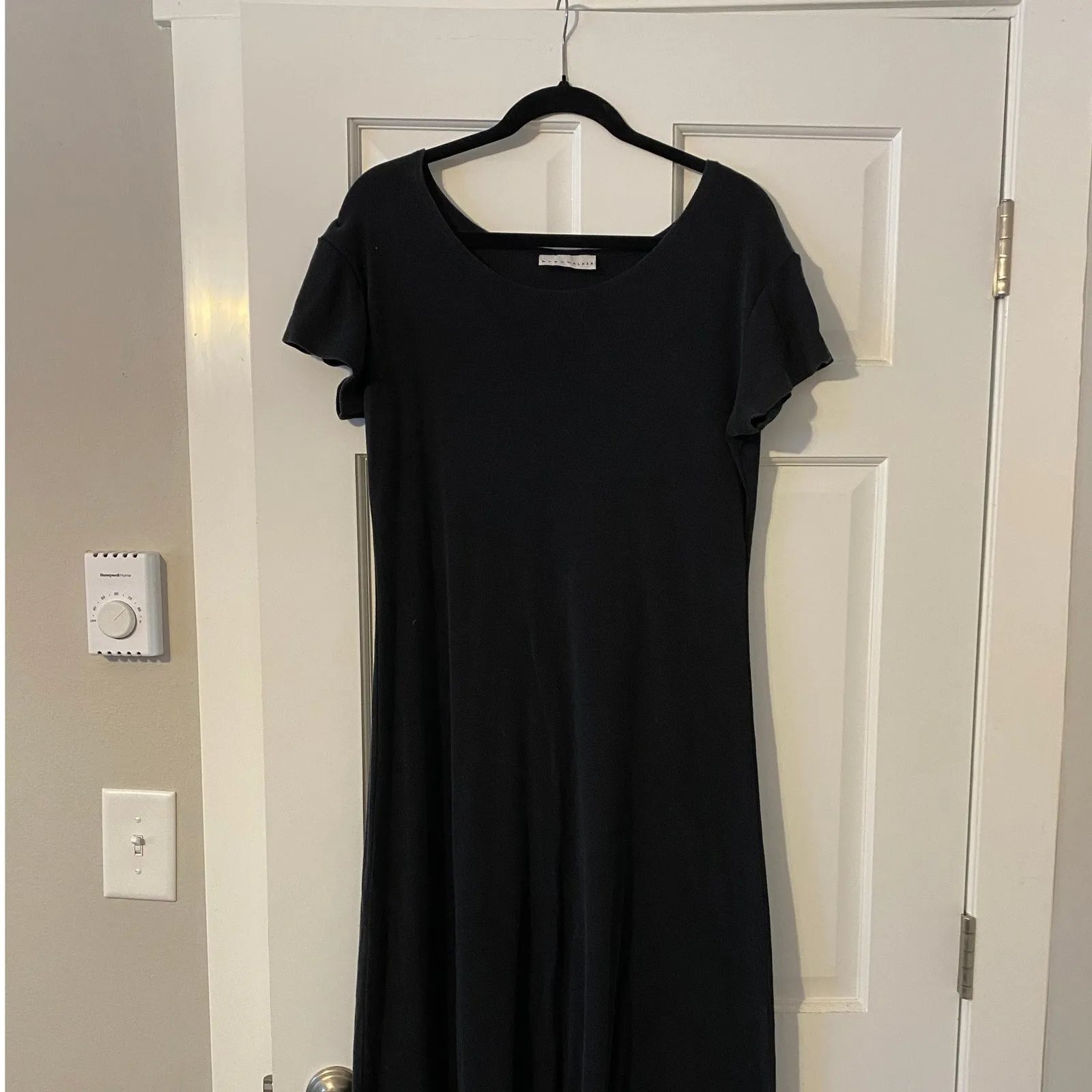 Bryn Walker Rib Knit Tencel Cotton Black Shift Maxi Dress Large Designer Luxury - Image 2