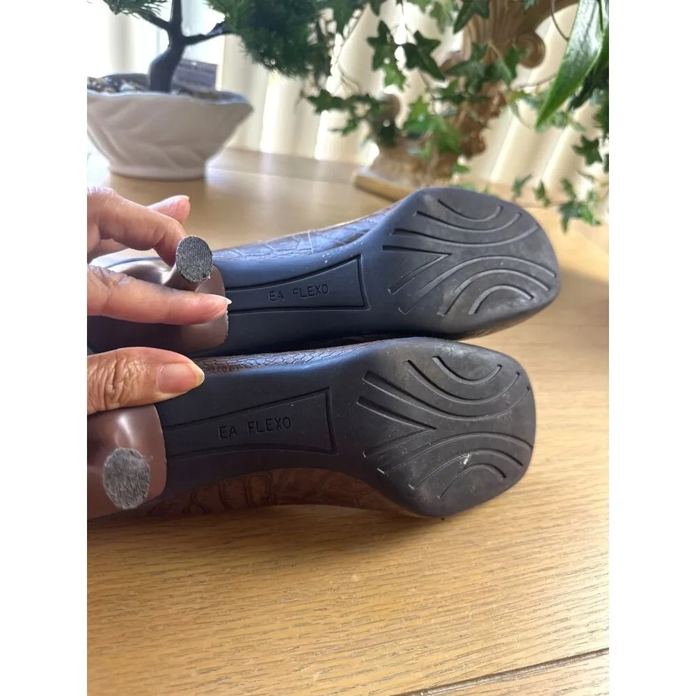 Enzo Angiolini 10 Brown Faux Crocodile Kitten Heel Shoes Buckle Detail  EA Flexo - Image 6