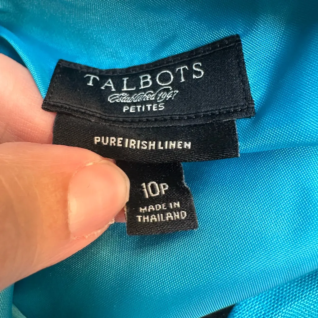 Talbots 100% Pure Irish Linen Chic Aqua Teal Sleeveless Midi Dress Size 10P - Image 7
