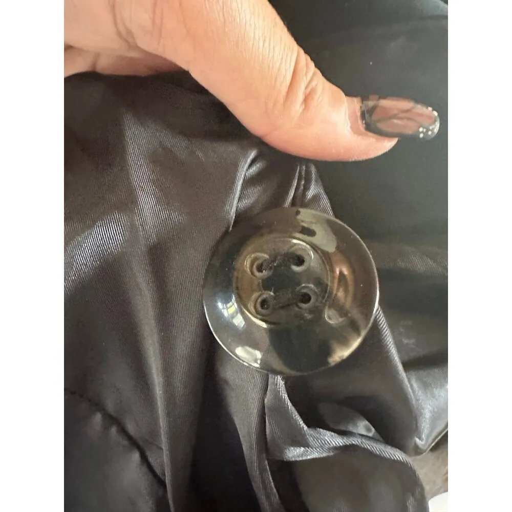 Ellen Tracy Black Button Down Side Pockets Removable Hood Short Trench Coat S - Image 5