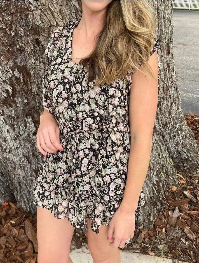 She + Sky Black Floral Playsuit Romper Size L - Image 8