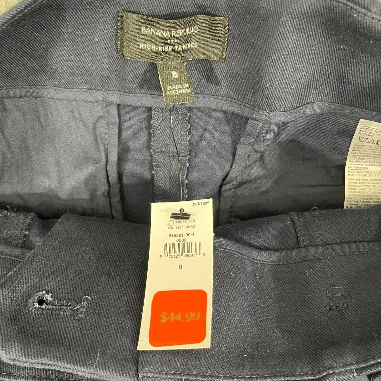 NEW Banana Republic Twill Belted Pants Women 8 Navy high Rise Pleated Taper - Image 3