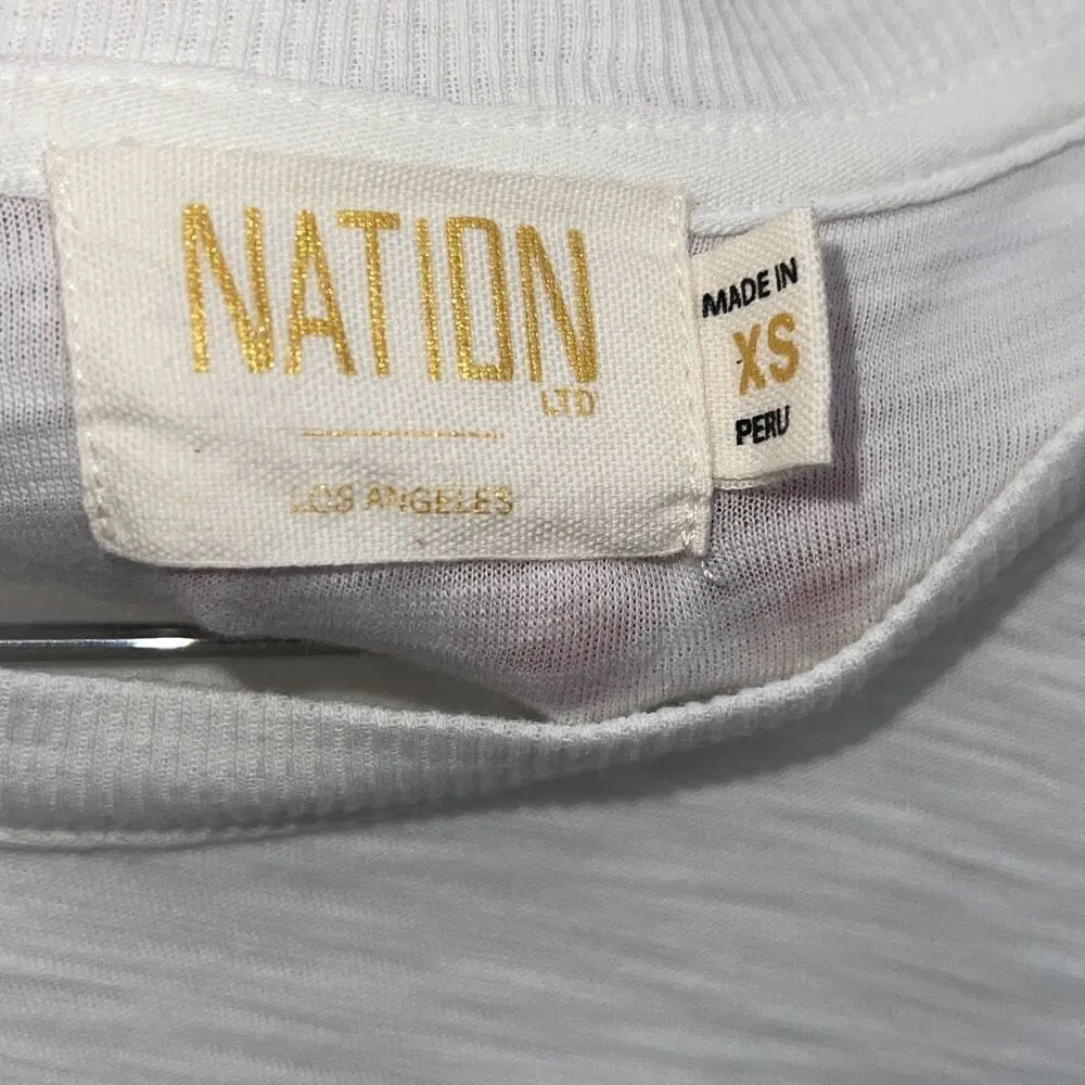 Nation Ltd Womens Puff Sleeves Round-Neck Slub Cotton Long Sleeve‎ Top Off White - Image 3