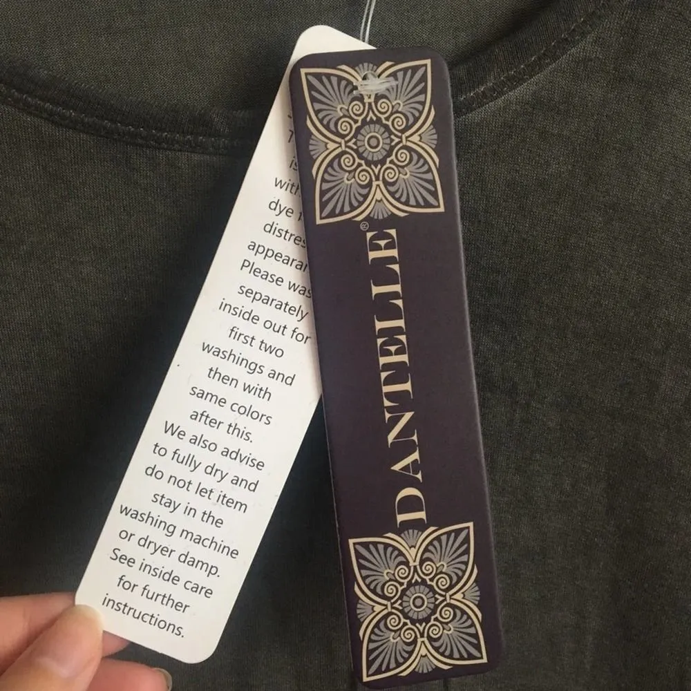 Dantelle Oil Dye Ruffle Hem Tunic Top Green Medium NWT Raglan Sleeve Drop Waist - Image 4