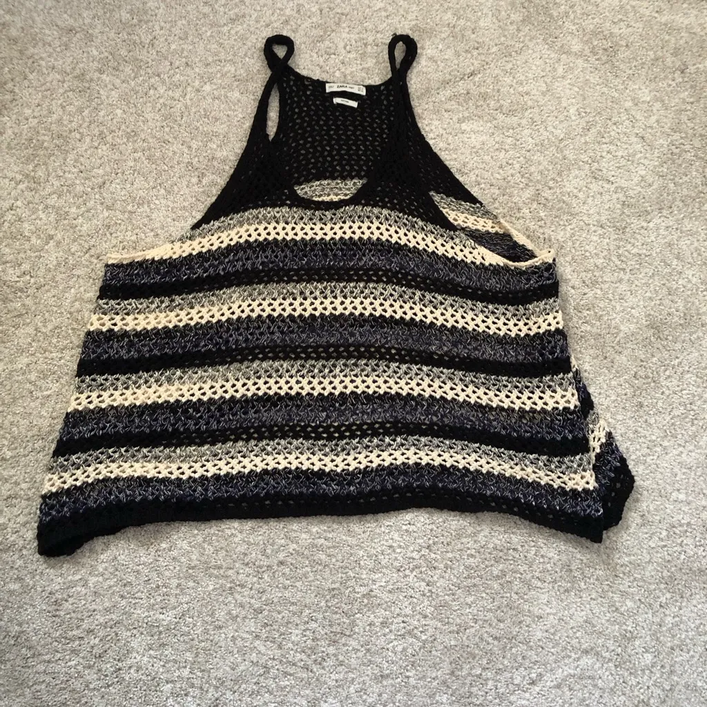 Zara Striped Knit oversized baggy vest cotton women size S - Image 2
