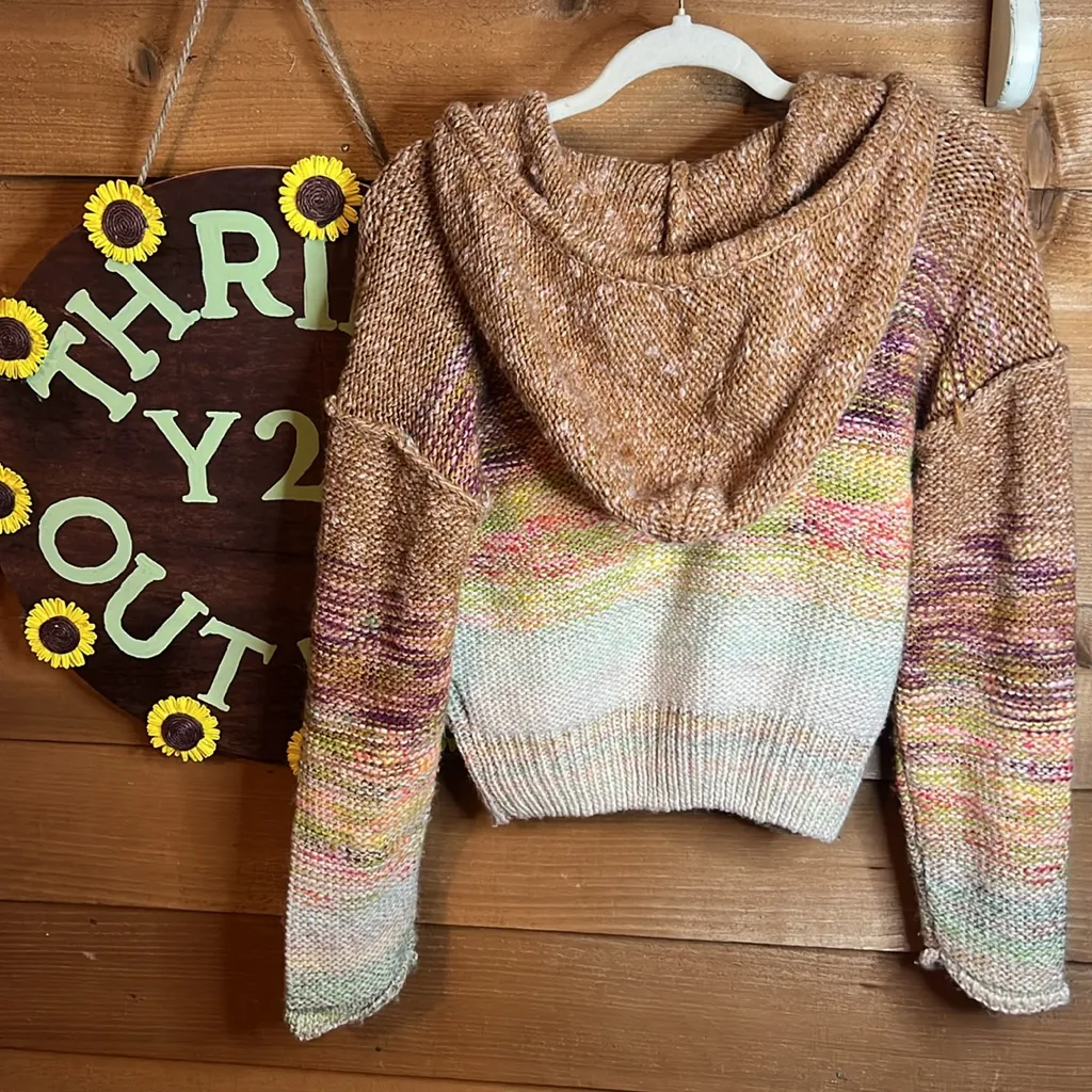 Pilcro Anthropologie Multicolor Chunky Knit Hoodie Wool Crop Oversize Sweater - Image 5