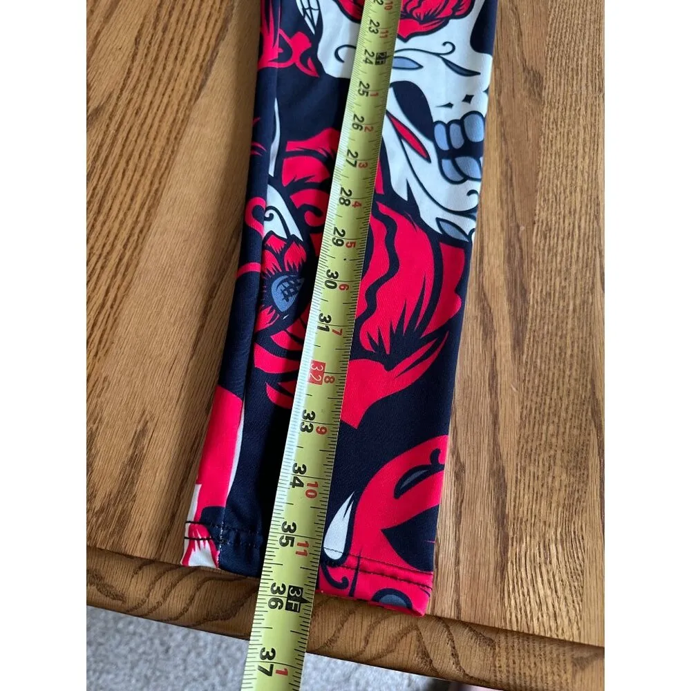 Sugar Skull Print Leggings Comfortable Stretch Day Of The Dead Skulls Goth Sz L Red Size L - Image 8