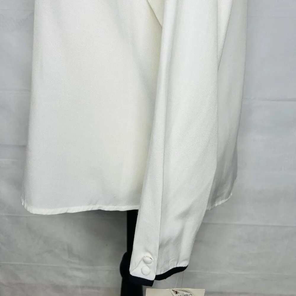 Vintage Susan Bristol Button-Down Blouse Shirt Sz 14 Ivory with Black Trim NWT - Image 7