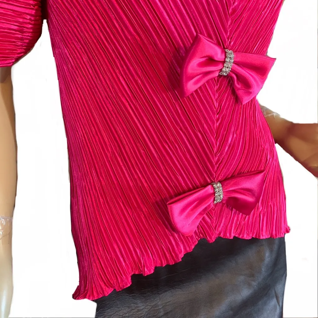 VINTAGE 1980'S KAREN LAWRENCE BY MATTHEW FUCHSIA PINK BOW ACCENT BLOUSE (12) - Image 7