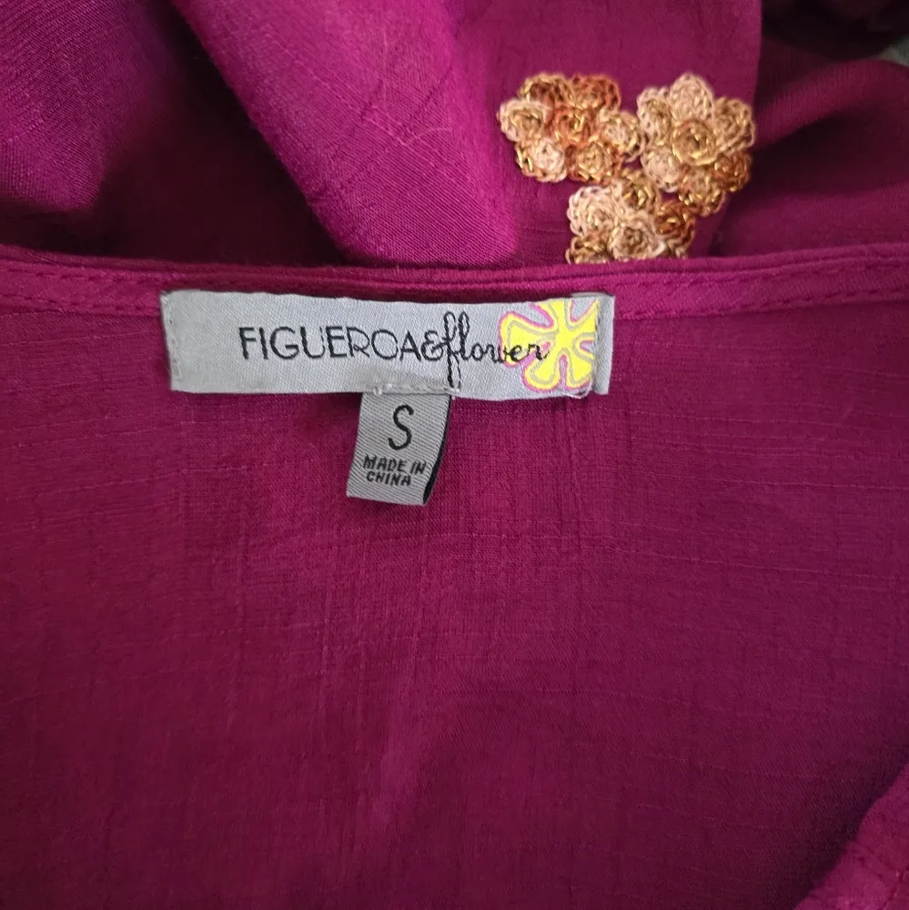 Figueroa & Flower Purple & Gold Floral Embroidered Crepe Blouse Size Small - Image 6