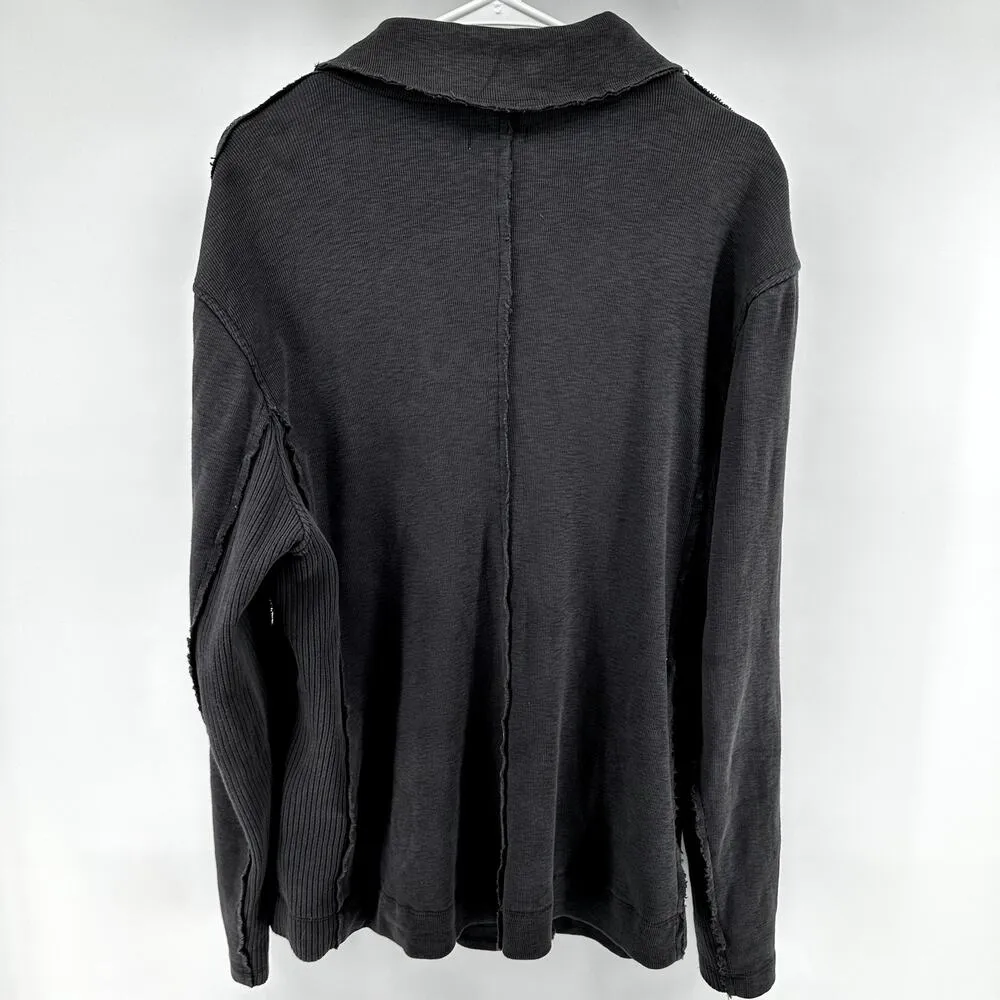 Mod O Doc Double Breasted Jacket Knit Cotton Distressed Pockets Gray XL Black - Image 3