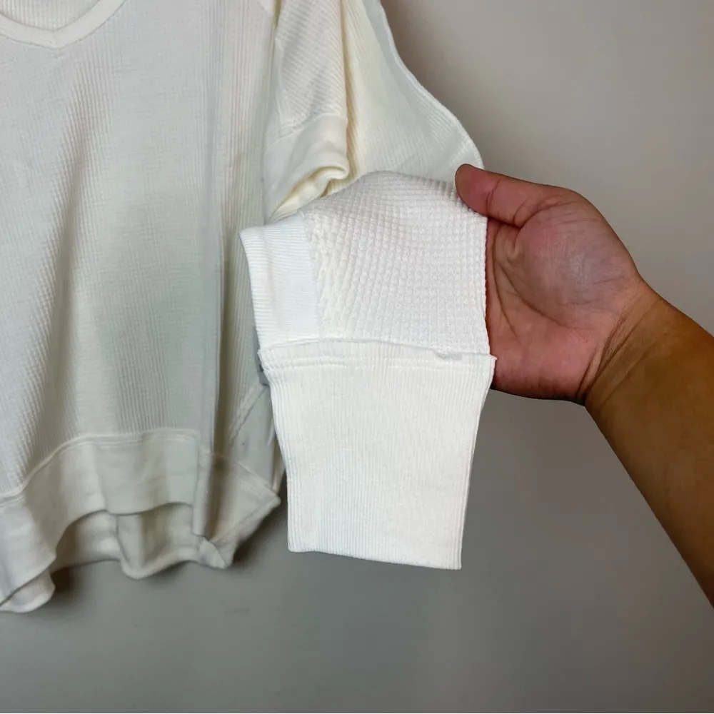 Free People NWT  Santa Clara V Neck Thermal Long Sleeve Alabaster Size S - Image 10