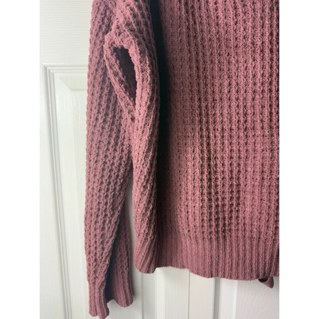 Moral Fiber Mauve Lace-Up Back Waffle Knit Long Sleeve V-Neck Sweater XL - Image 11