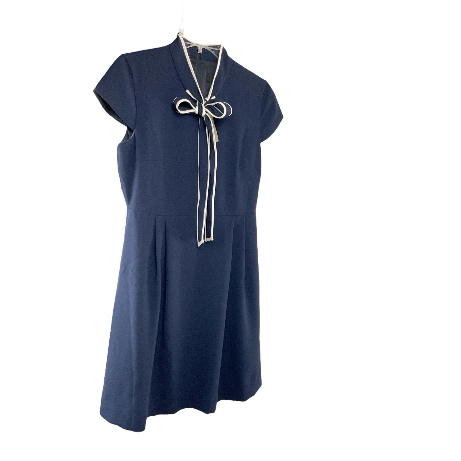 J CREW Navy Blue Tie Neck Crepe Dress Size P8 A-Line Sleeve Workwear NWT‎ - Image 4