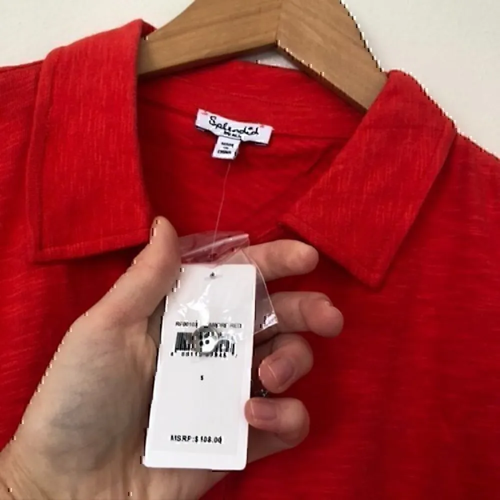 NEW NWT SPLENDID ANTHROPOLOGIE Tie Hem Button Down Top Red 100% Cotton Small S - Image 6