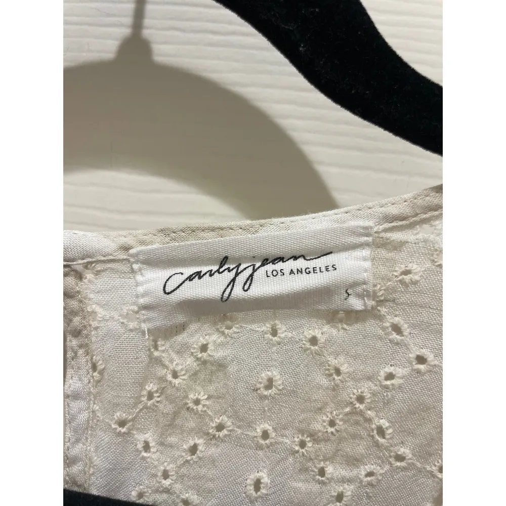 Carly Jean Los Angeles Khaki & White Checkered Eyelet Flutter Sleeve Mini Dress - Image 5