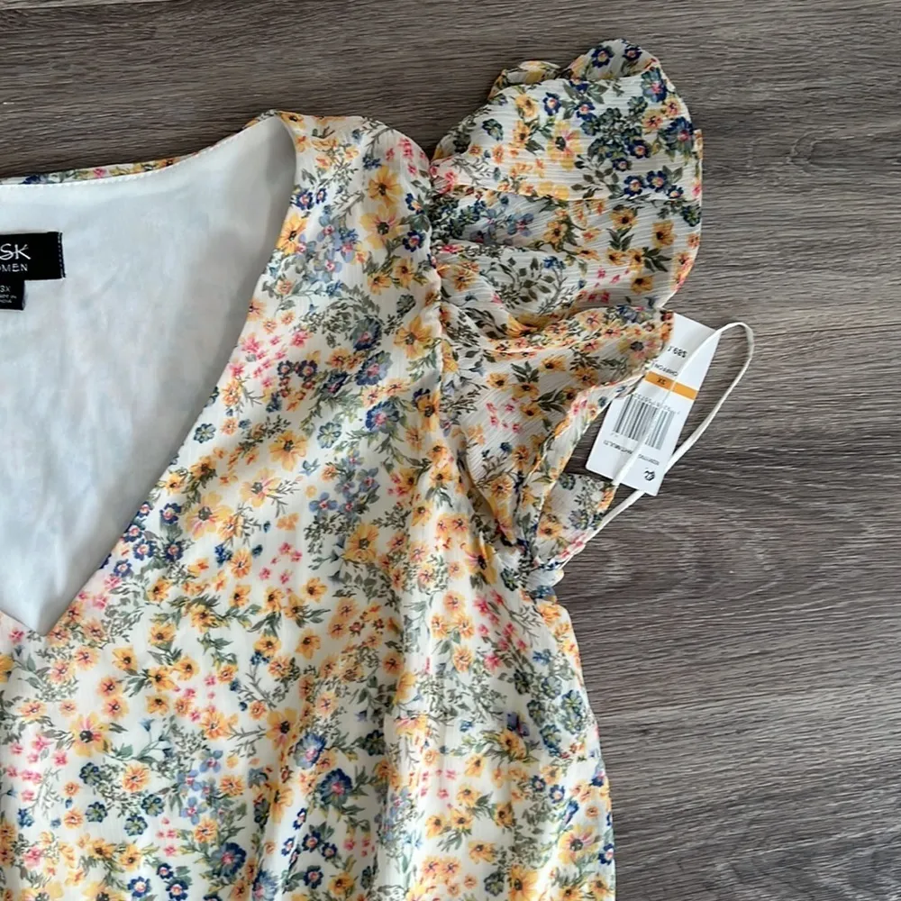 MSK Flutter Sleeve Short Floral Midi Fit Flare Dress 3X Yellow - Image 6