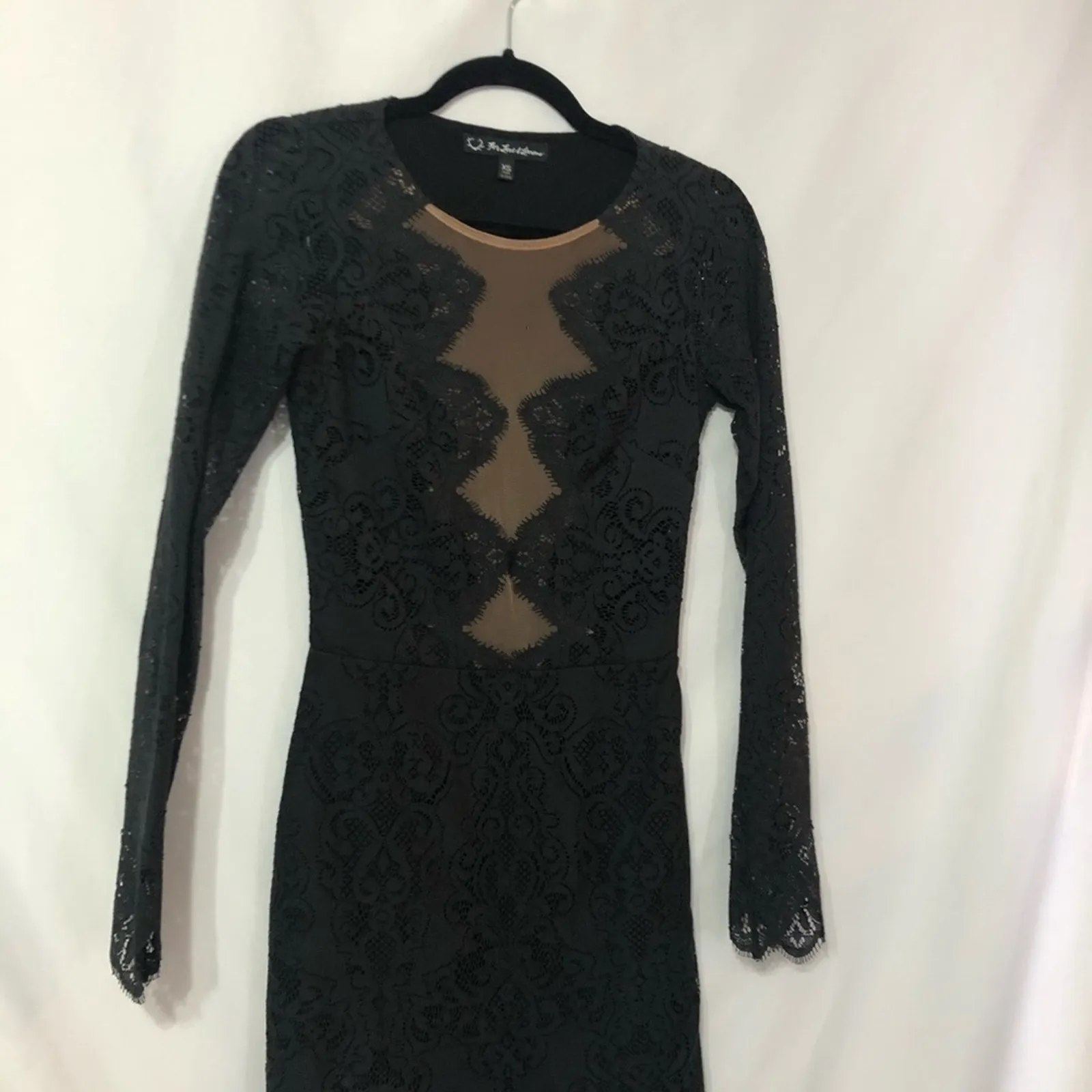 For Love & Lemons Black Lace Bodycon Ilusion Dress Womens XS Cocktail Mini - Image 3