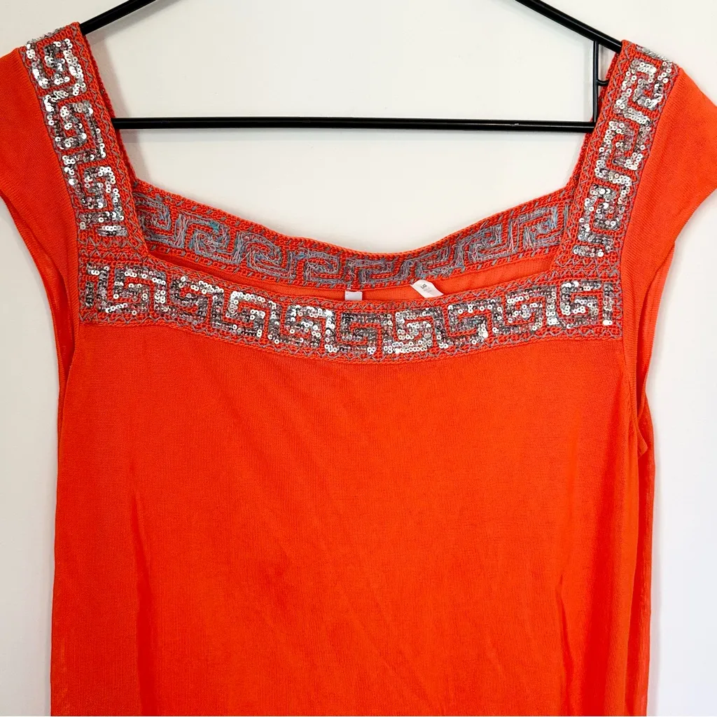 Vibrant Orange Embellished Sequin Mini Dress - Image 6