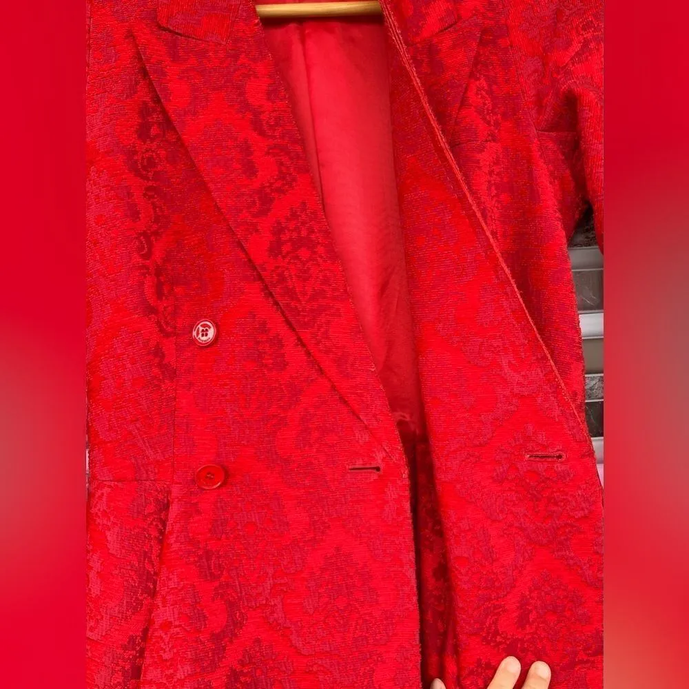 Givenchy Red Jacquard Double Breast Blazer Size 6" - Image 7