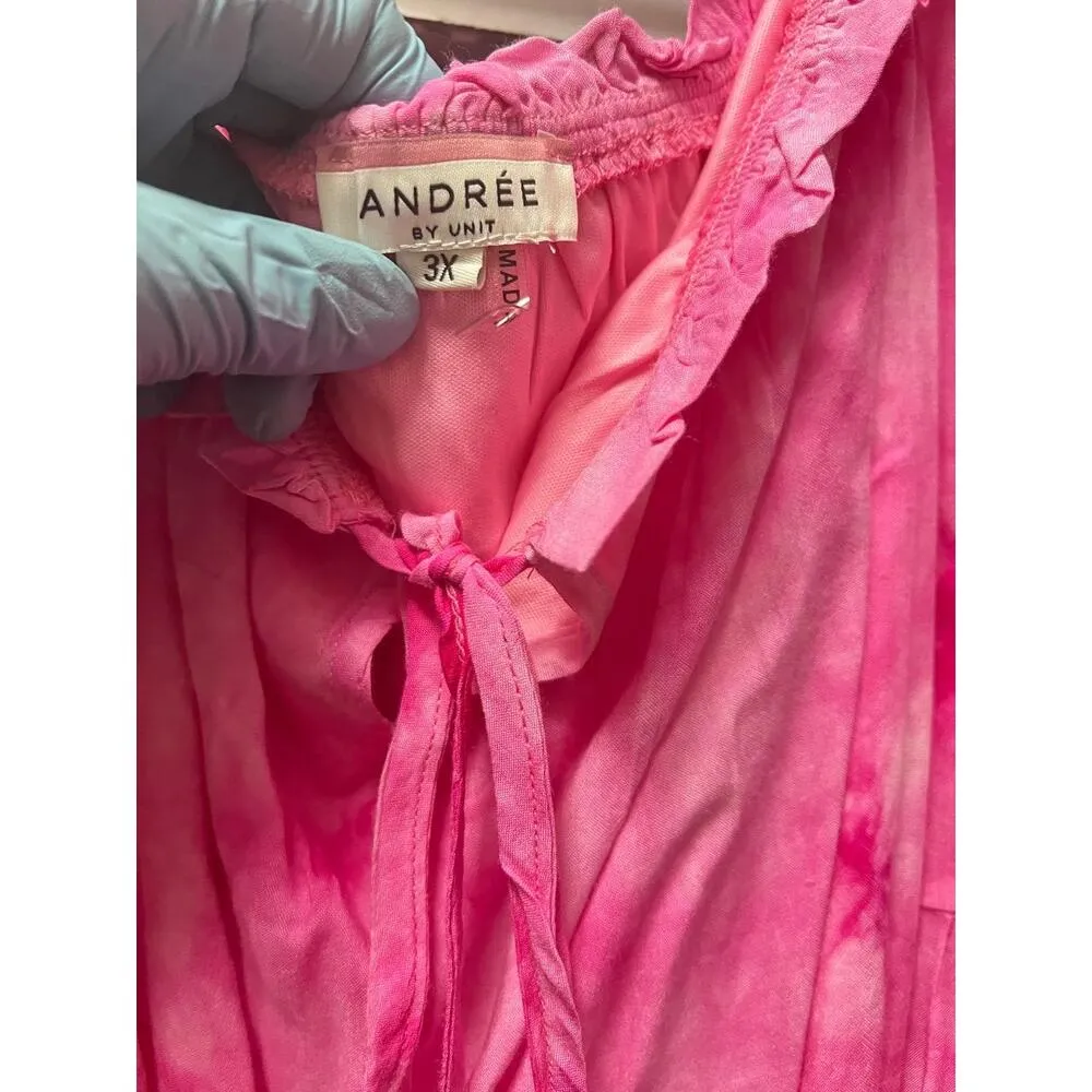 Andree By Unit Romper Womens Plus 3X Pink Tye Dyed Off Shoulder Fairy - Image 6