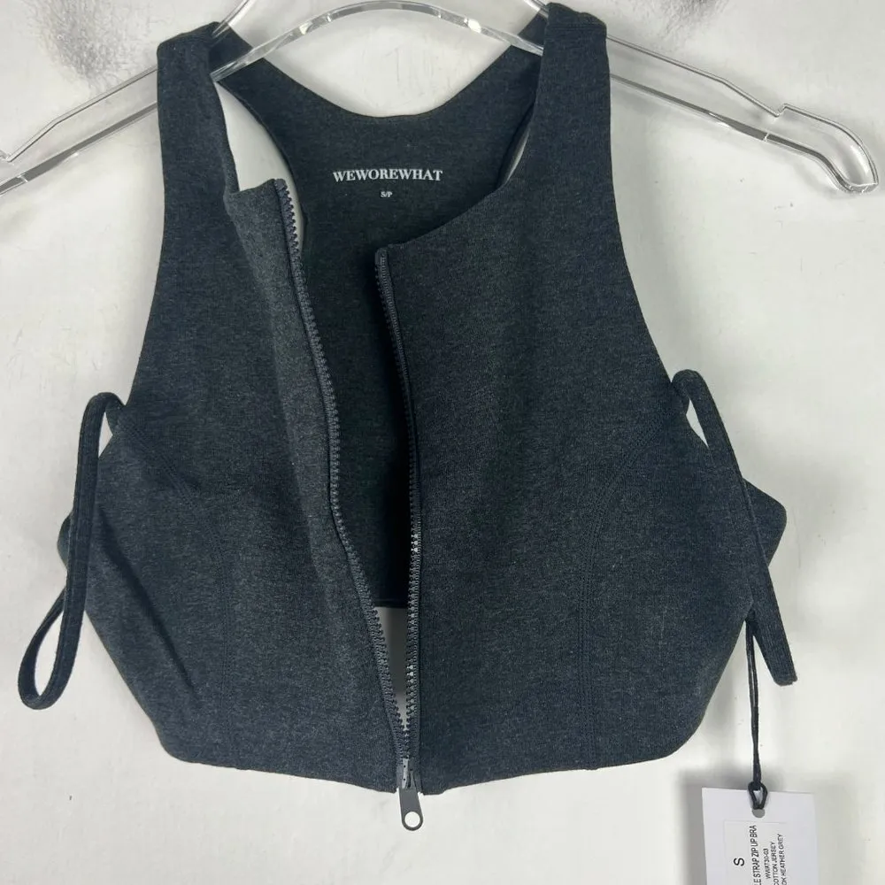 NWT WeWoreWhat Double Strap Zip Up Bra Dark Heather Grey Size Small S NEW - Image 7