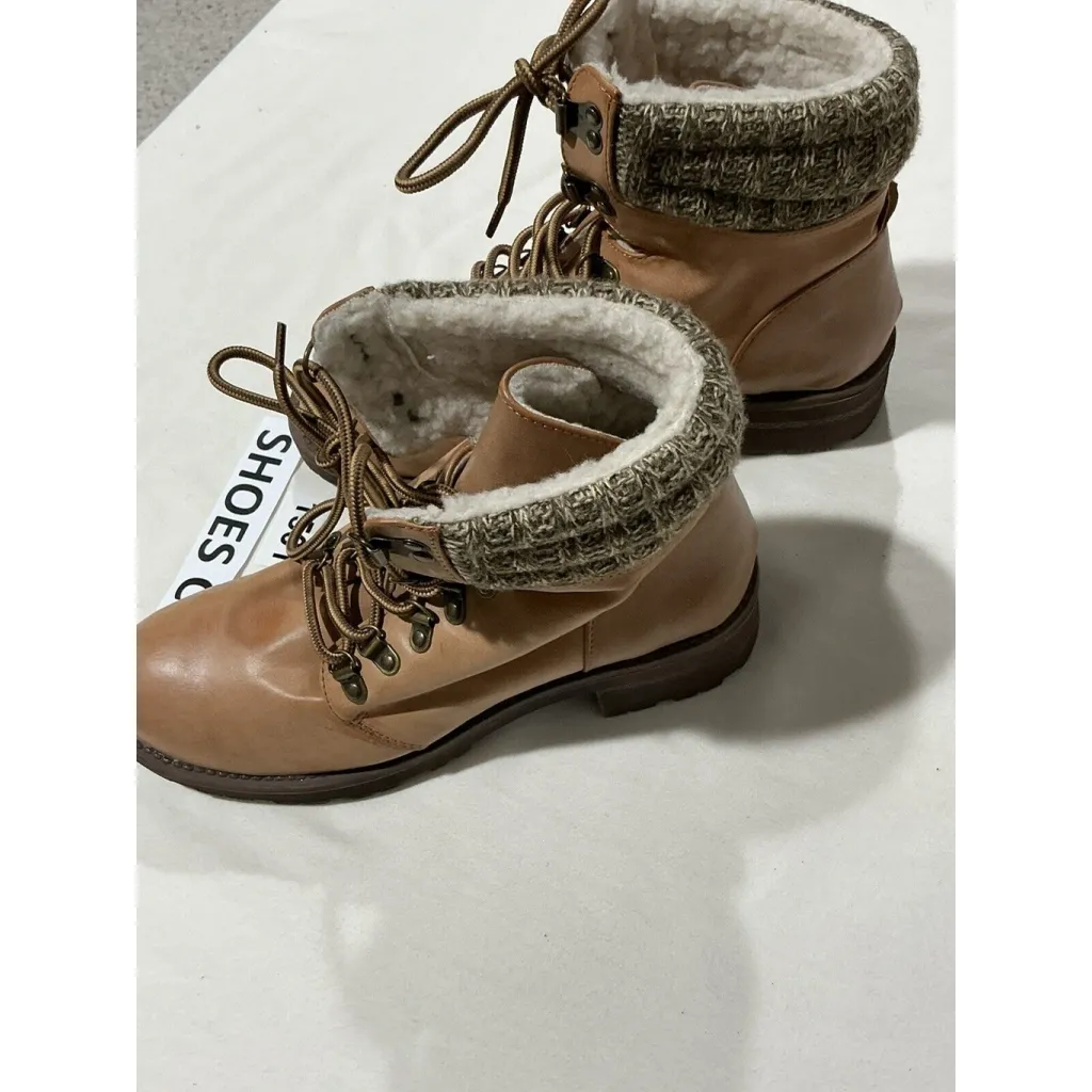 Womans Mia Maylynn Brown Lace Up Sherpa Lined Combat Boots Size 8 1/2 - Image 3