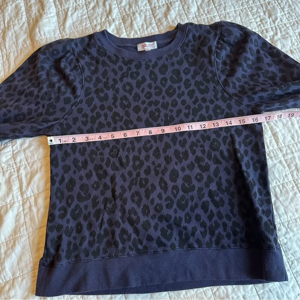 Goldie Puff Sleeve Leopard Crewneck Sweatshirt XS Navy Black - Image 5