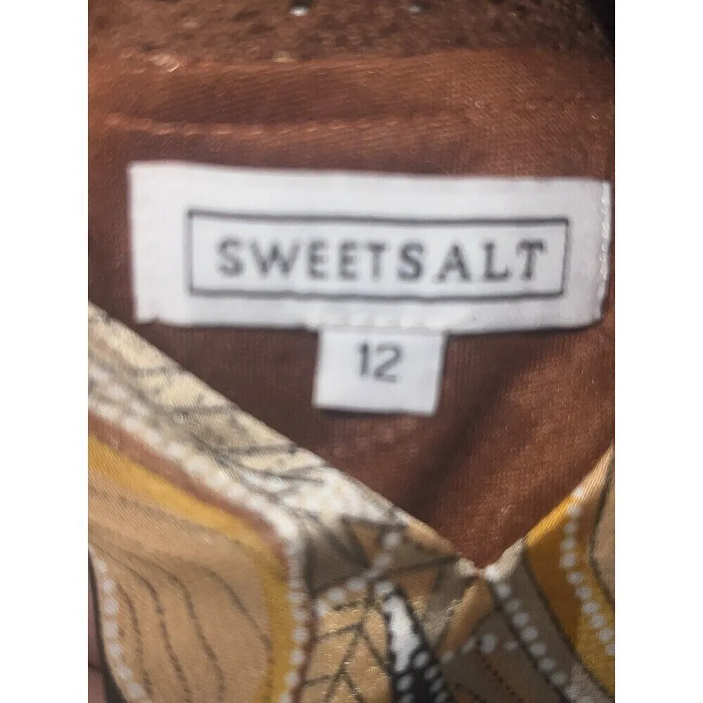 Sweet Salt Floral Long Sleeve Bohemian chic multicolor Key Hole Back Dress 12 Brown - Image 14