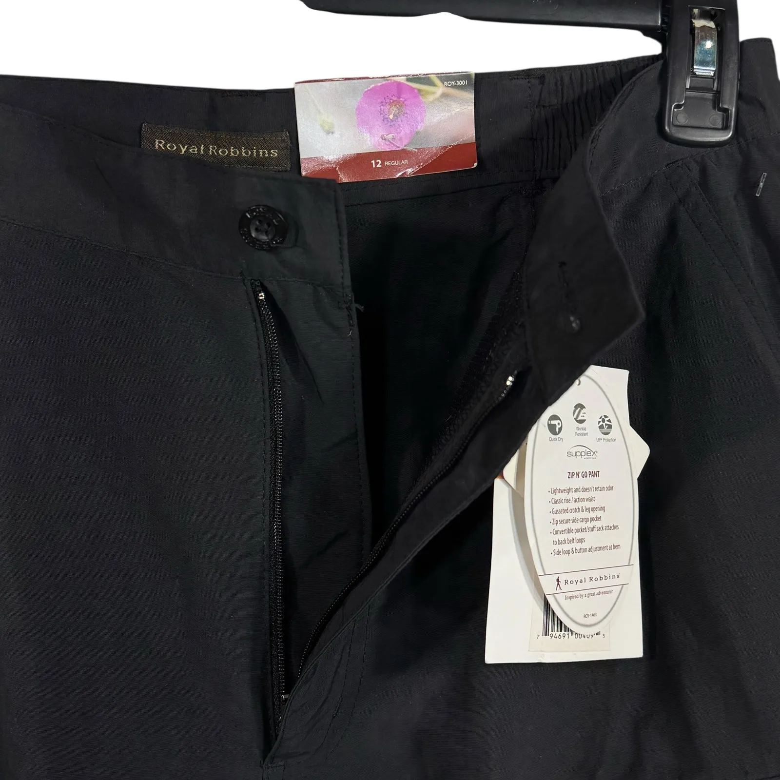 Royal Robbins SZ 12 Zip 'n Go Pants Shorts Convertible Quick-Dry UFP Black Women - Image 9