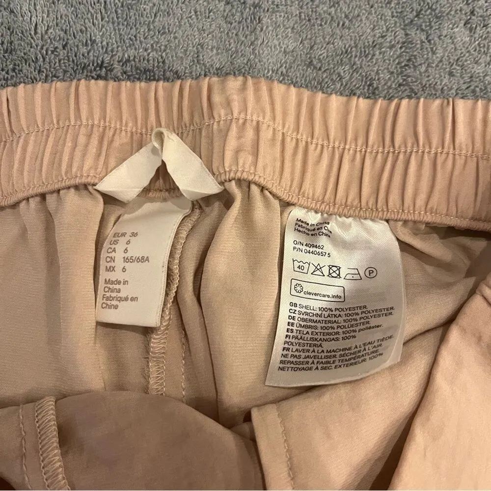 H&M Cream Flowy Boho Vacation Beach Pool Shorts With Pockets Polyester Size 6 - Image 5