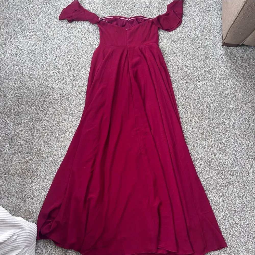 Lulu’s Absolute Romance Burgundy Off-the-Shoulder Maxi Dress Bridesmaid Formal - Image 7