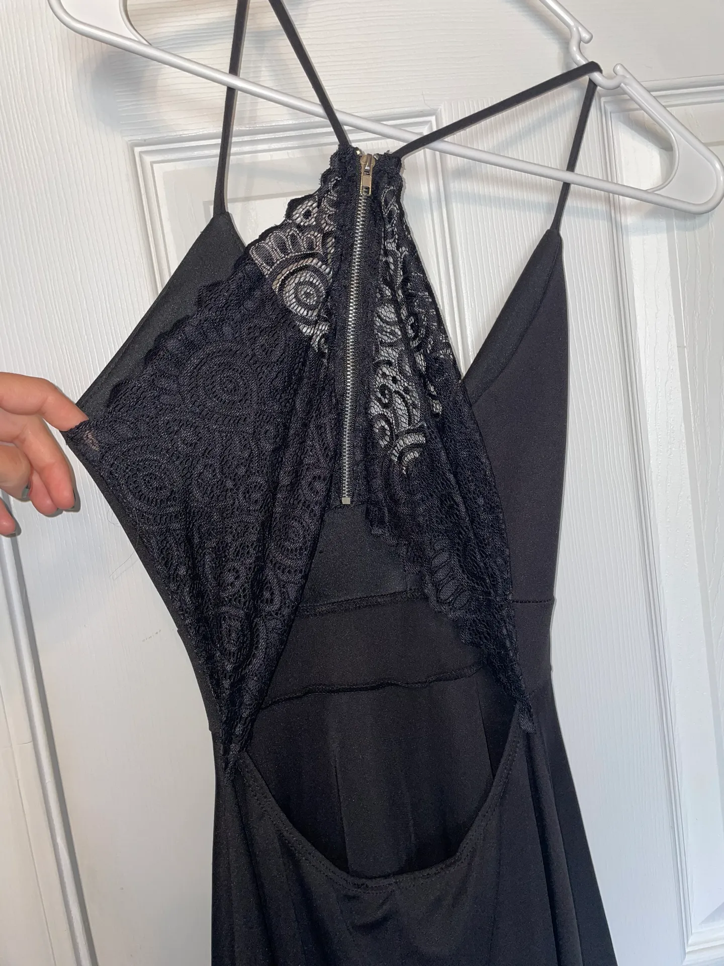 Black Mini Dress with Open Back Lace - Image 3