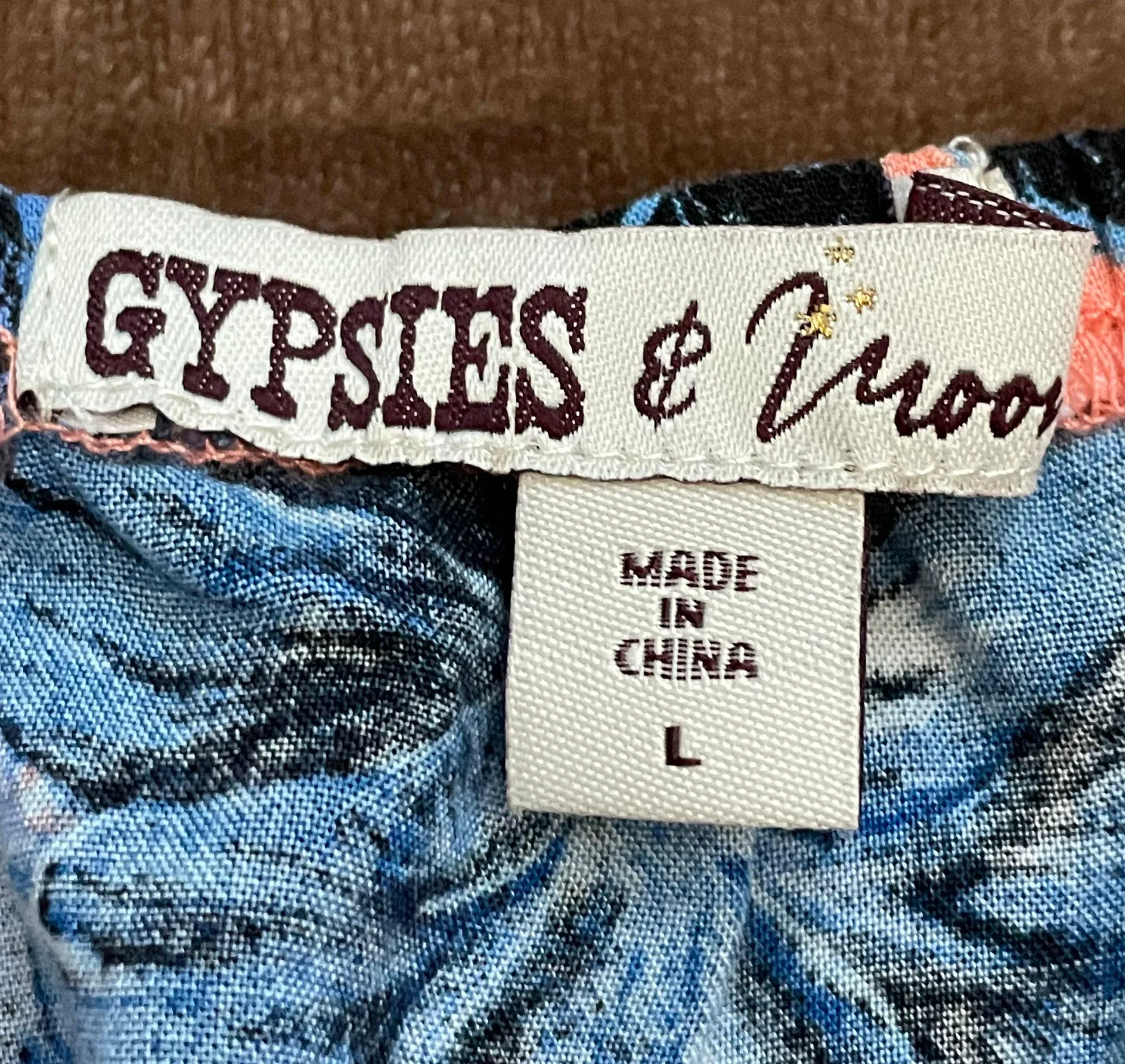 Gypsies & Moondust Off The Shoulder Coral Blue White Blouse Size Large - Image 9