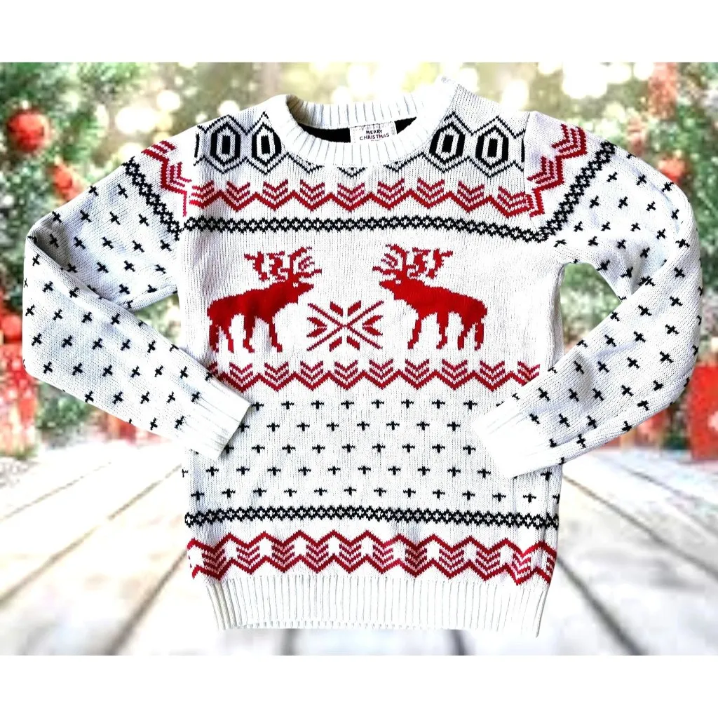 v28 Ugly Christmas Reindeer Sweater Unisex Large Winter Merry Holiday Festive White Size undefined - Image 4