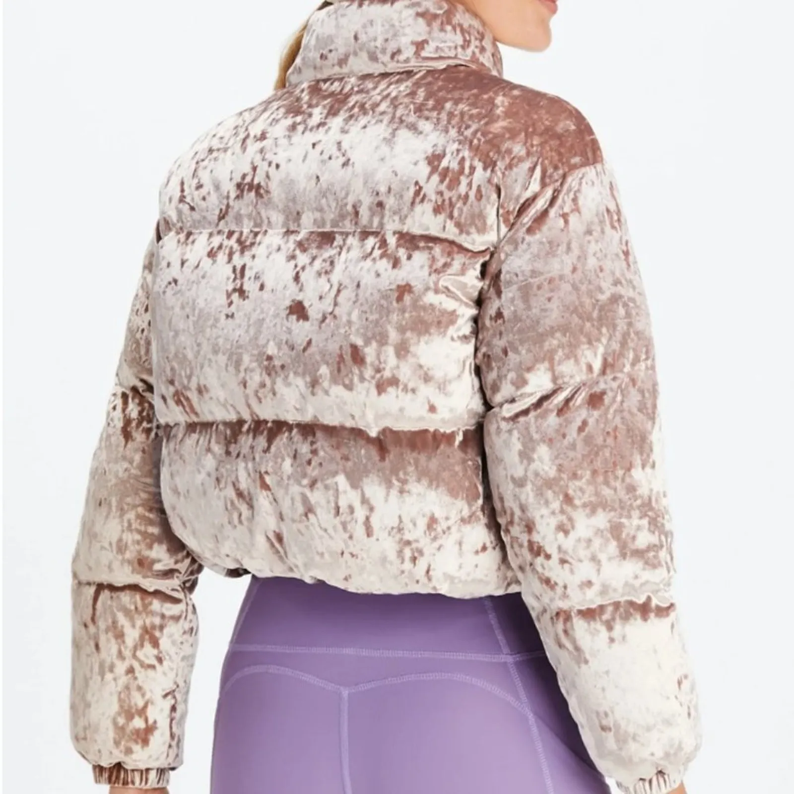 Fabletics Teddy Tan Wander Crushed Velour Crop Puffer Jacket Large - Image 2
