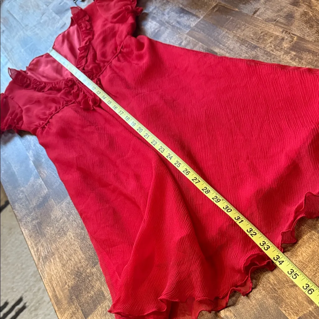 FREE PEOPLE *Rare* Red Ruffled V-Neck 100% Silk Mini Dress Size 4 - Image 14