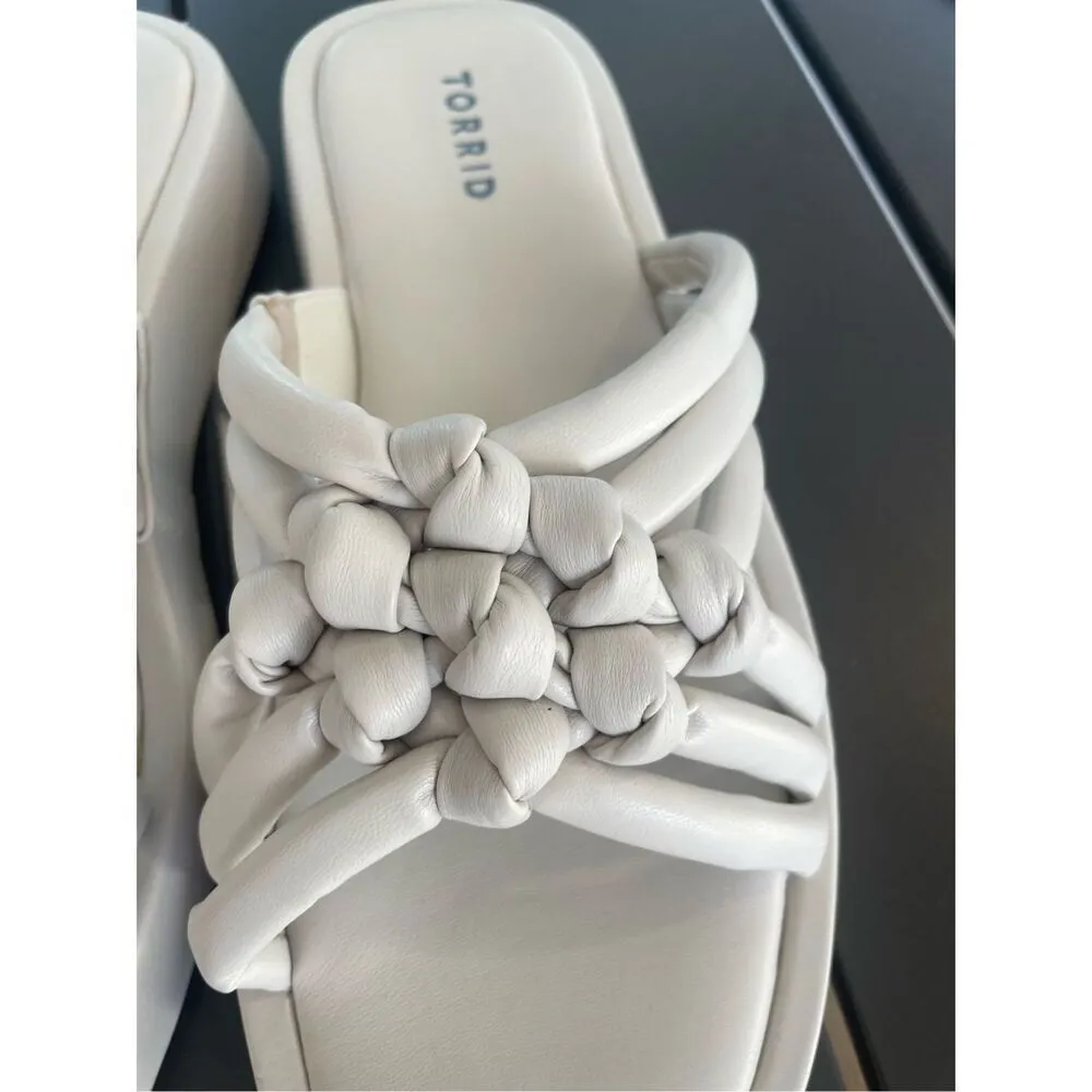 NWOB Torrid Braided Chunky Platform Slide Sandals Bone White 8.5 WW - Image 11