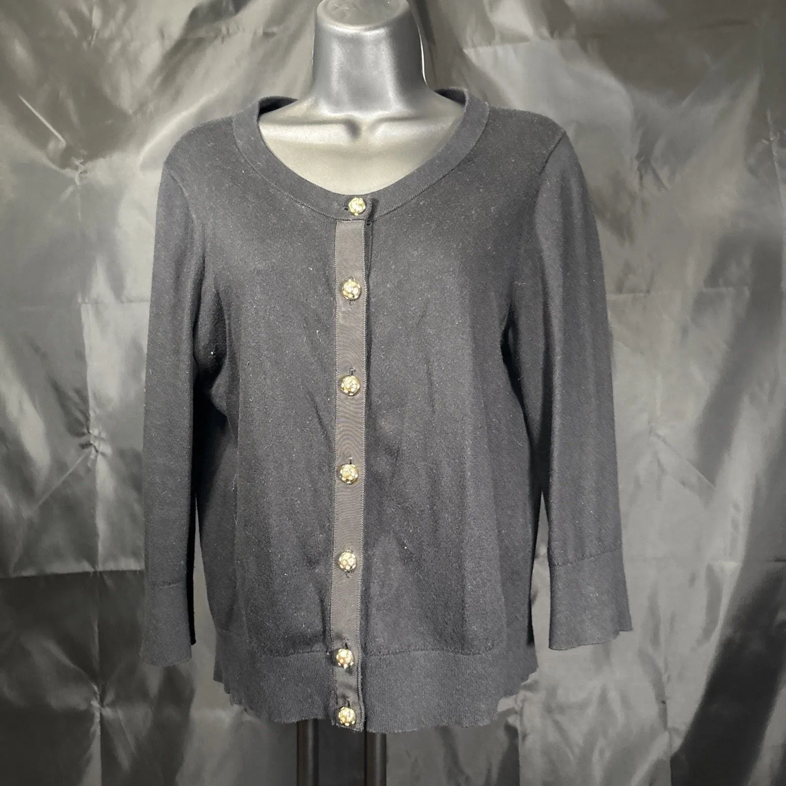 Kate Spade Black Long Sleeve Top with Ribbon Buttons 19" Length Size L - Image 2