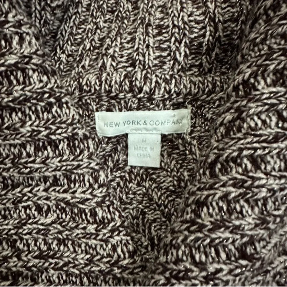 New York & Company Burgundy Gold Metallic Marbled Sailor Collar Cardigan Medium Purple - Image 6