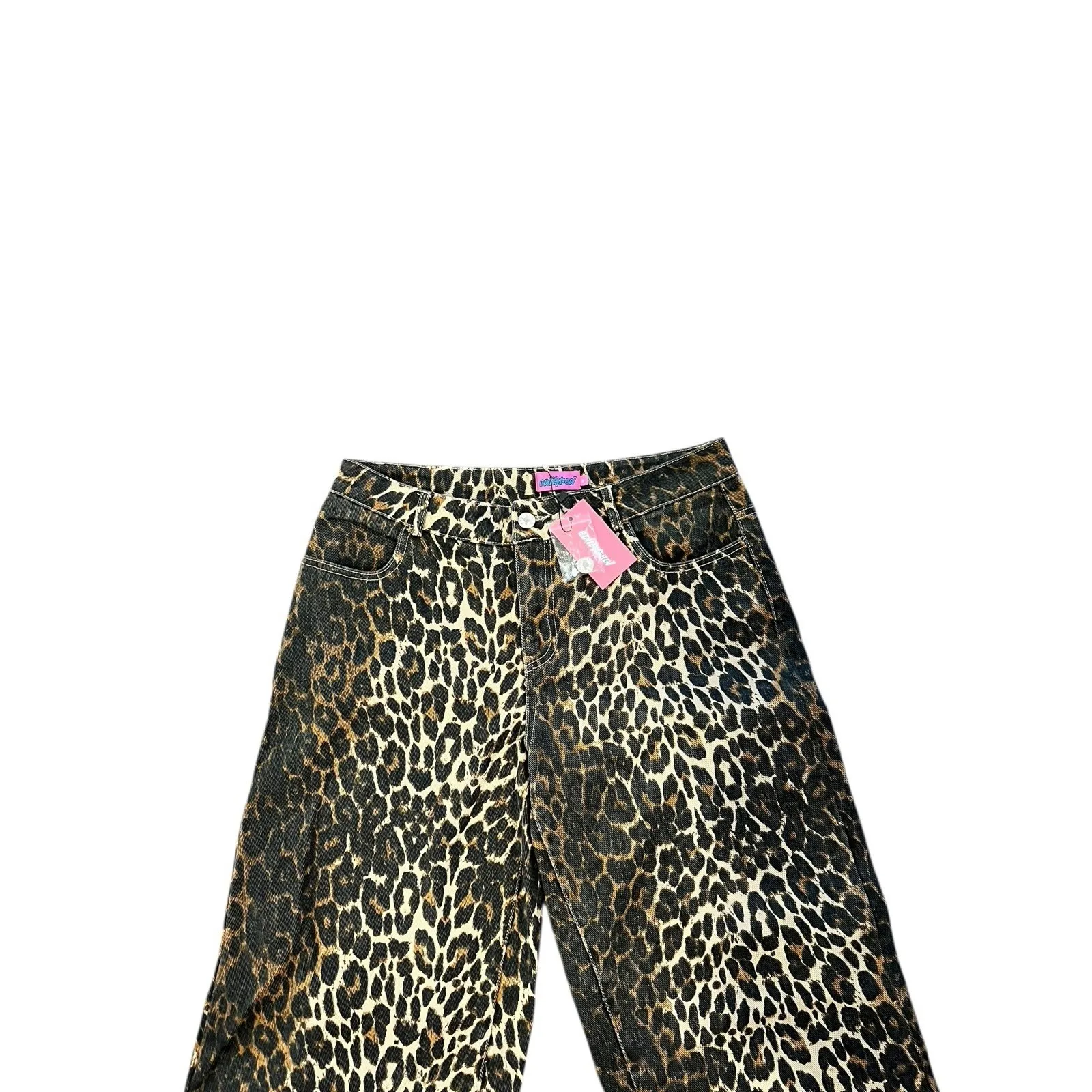Edikted Women's M Leopard Print Straight Wide Leg Pants NWT - Image 2