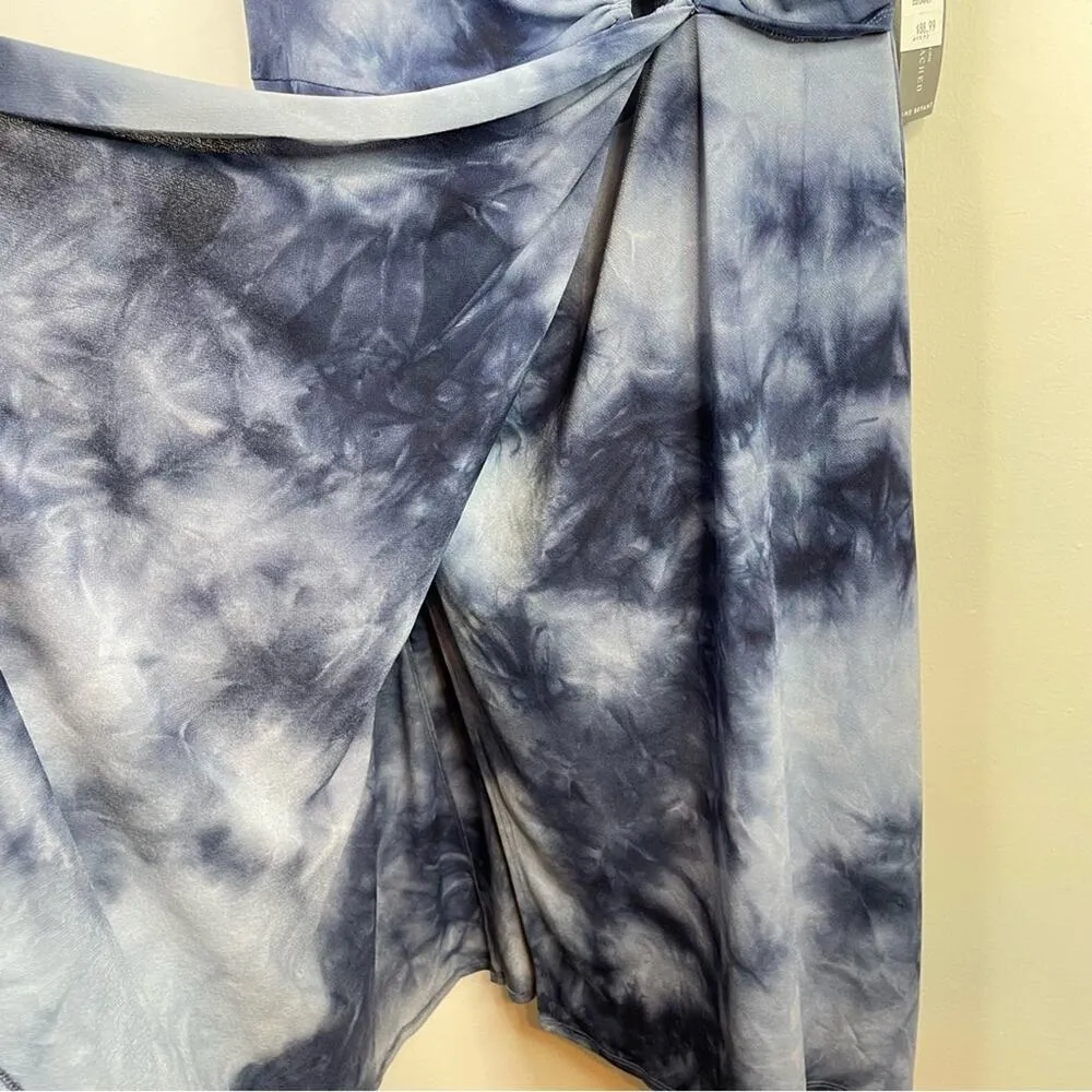 Blue Tie Dye Stretch Knit O ring Wrap Cap Sleeve Dress 22 24 Petite - Image 7