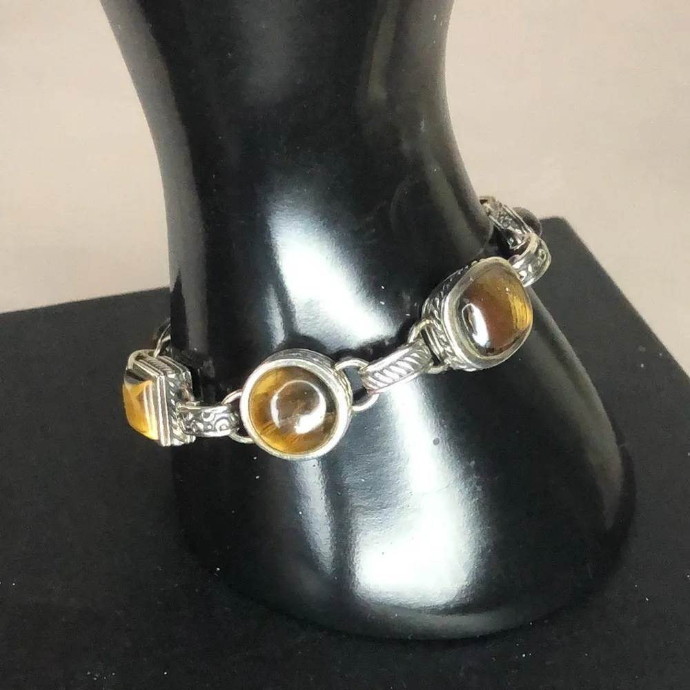 BARSE Sterling Silver Tigers Eye and Cats Eye Cabochon Toggle Bracelet - Image 16