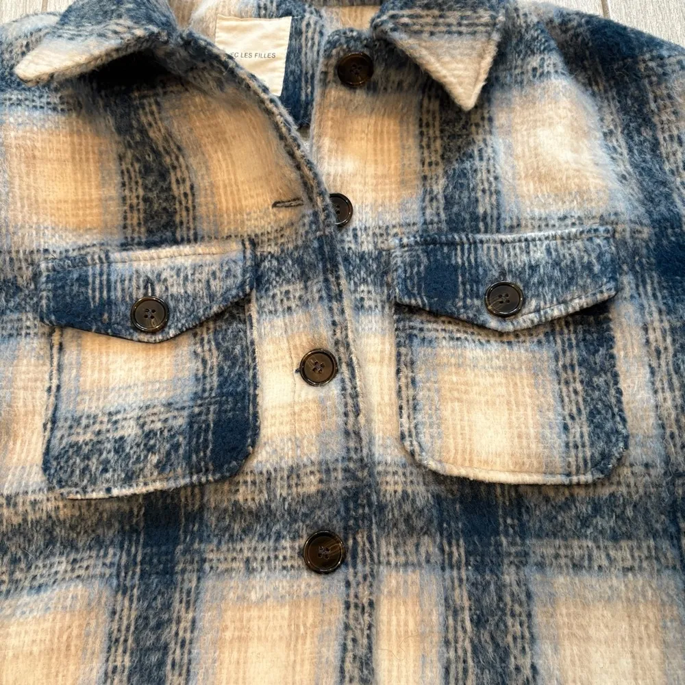 Anthropologie Avec Les Filles Plaid Shirt Jacket, Blue and   White, Sz M - Image 11