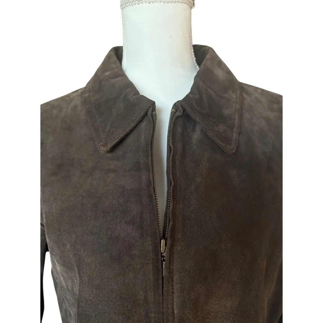 RELATIVITY Suede Leather Full Zip Brown Collared Jacket‎ Size XL - Image 4