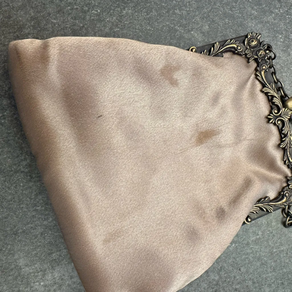 Small Vintage Beaded Embroidered Satin Evening Bag Brown - Image 4