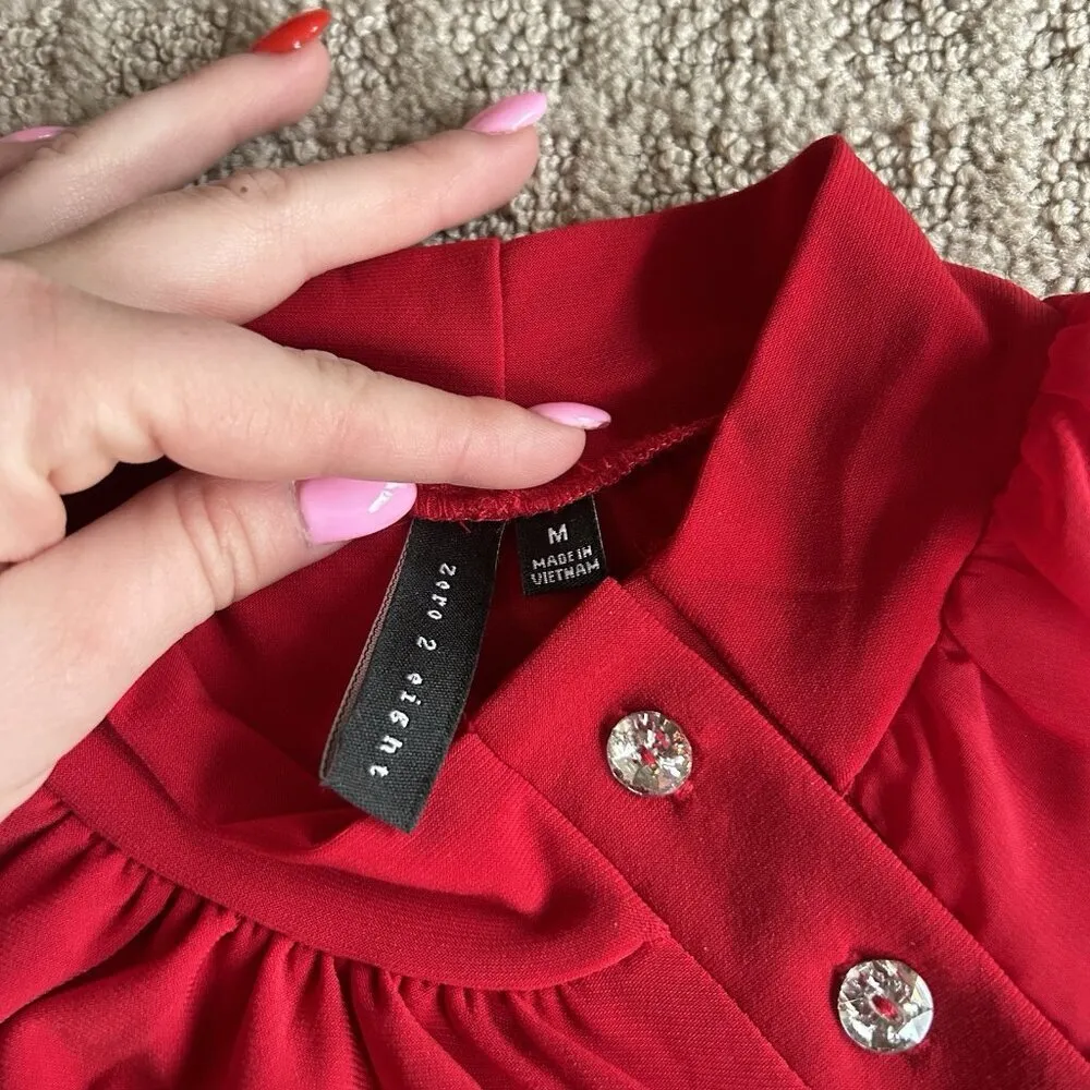 Zero 2 Eight Womens Medium M Red Long Sleeve Blouse High Neck 3/4 Sleeve - Image 4