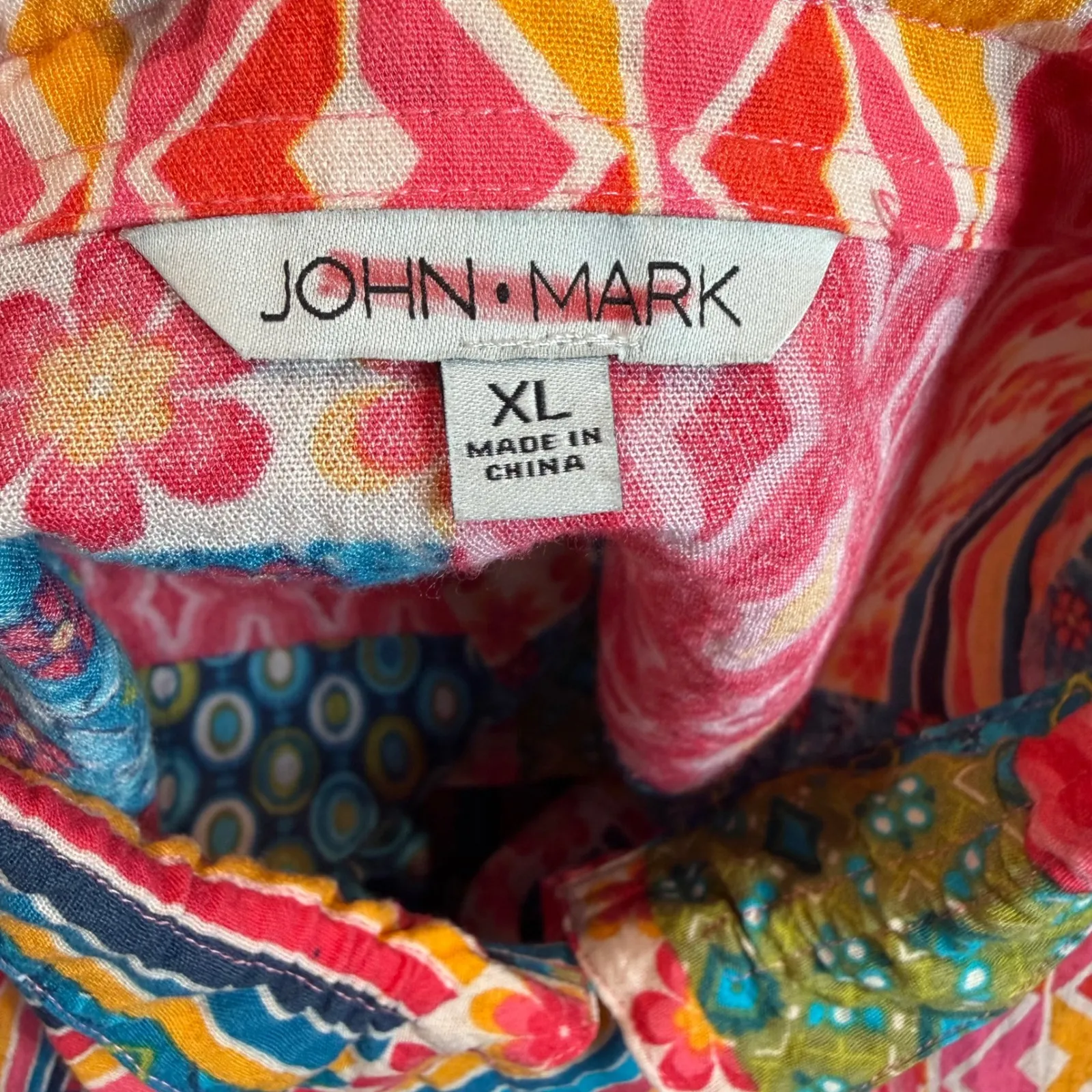 John Mark Patchwork Colorful Button Up Shirt Eclectic Boho Size XL - Image 4