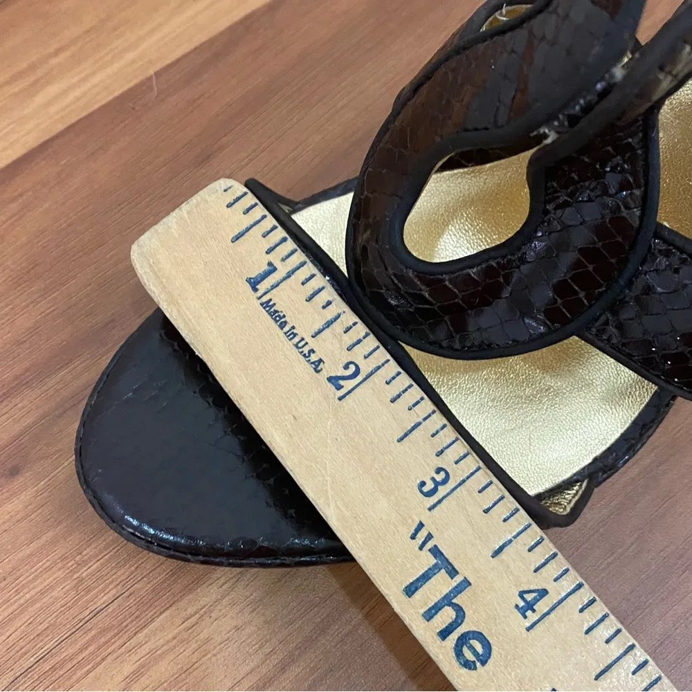 “Ivanah” Python Leather Chestnut Brown High Heels Sandals Size 7.5B - Image 11